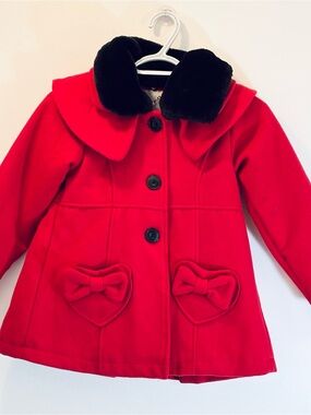 Vintage Y2K London Fog F.O.G. Red Wool Blend Dress Coat Faux Fur Collar 6X